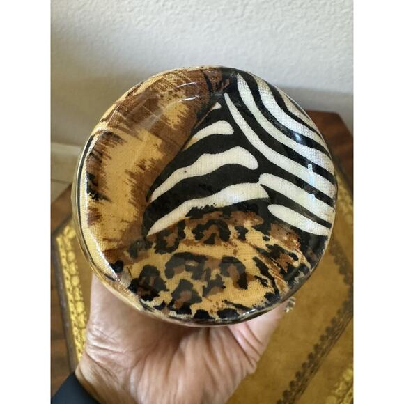 La Vie African Safari Animal Vase Patchwork 6.5” Zebra Lion Tiger - Picture 2 of 6